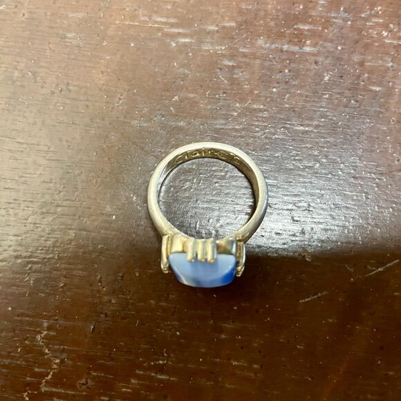 VTG Claire's Stilver Tone Art Deco Style Ring with Blue Stone Sz 7.5 - Picture 4 of 9